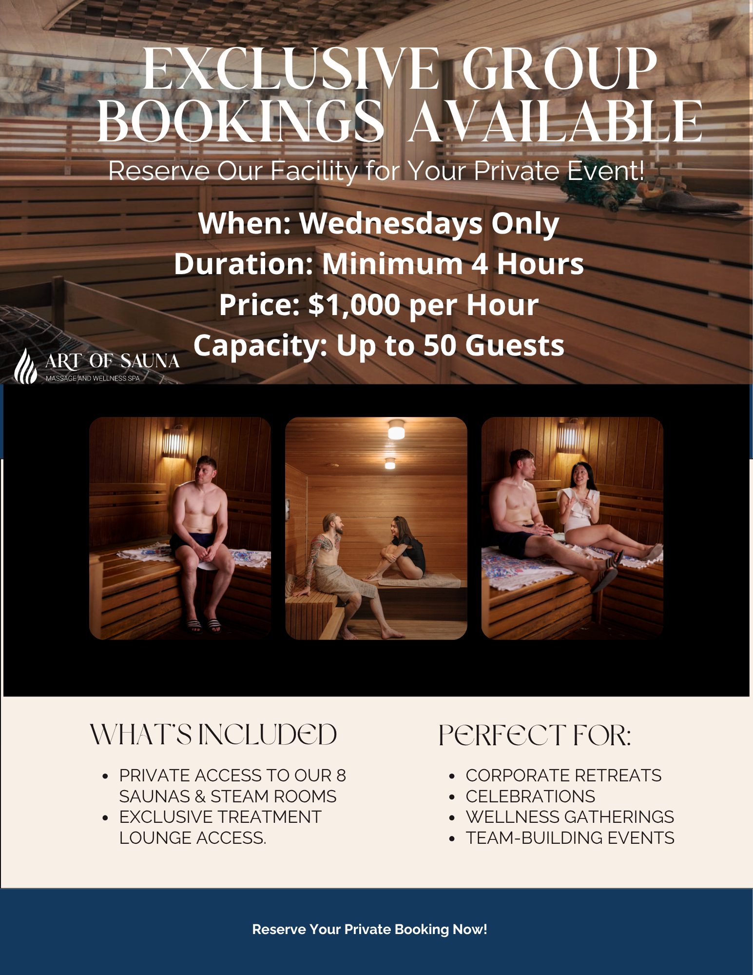 Private and group booking pricing